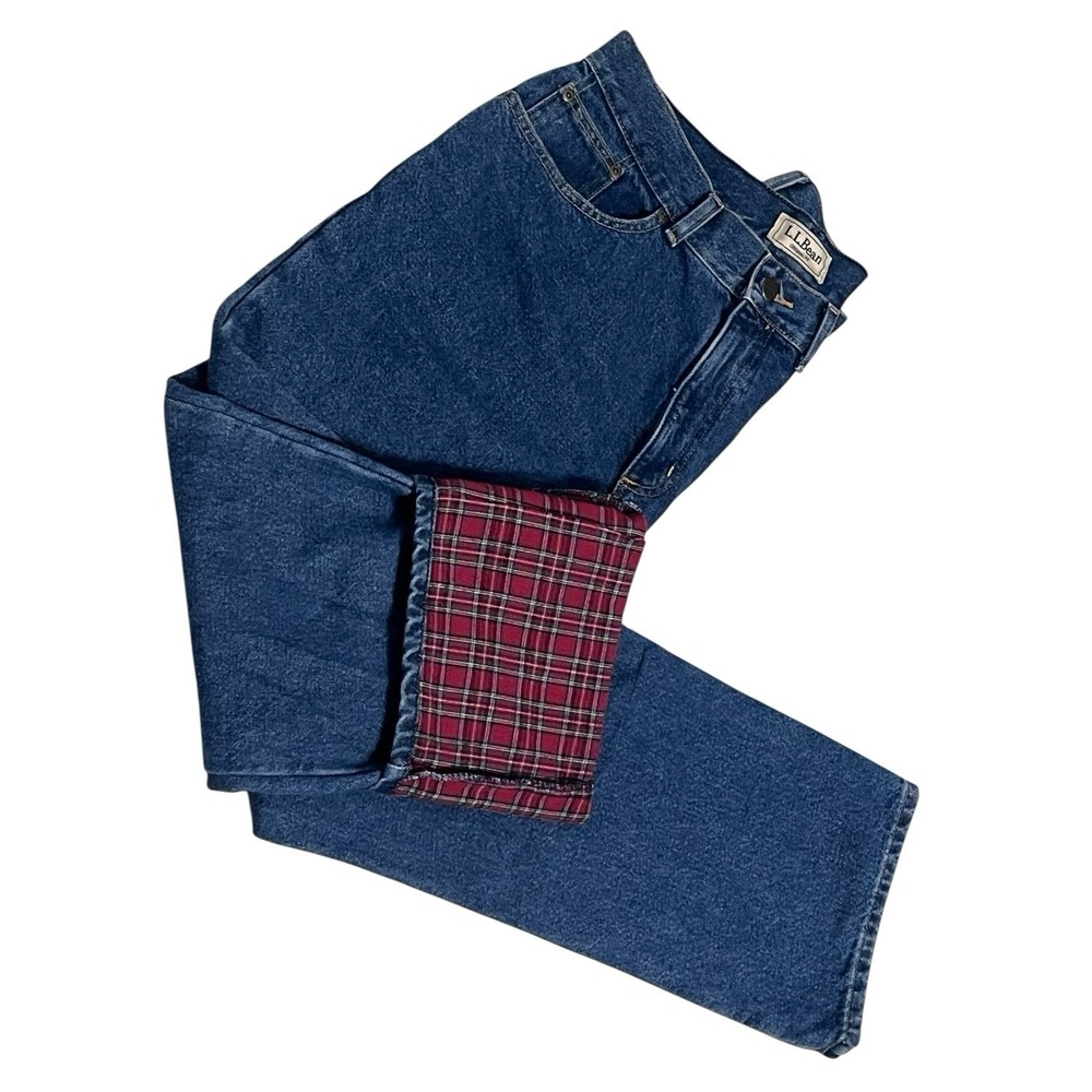 L.L.Bean Flannel Lined Jeans Womens 12‎ Tall Plaid Cuff Denim Outdoor Pants